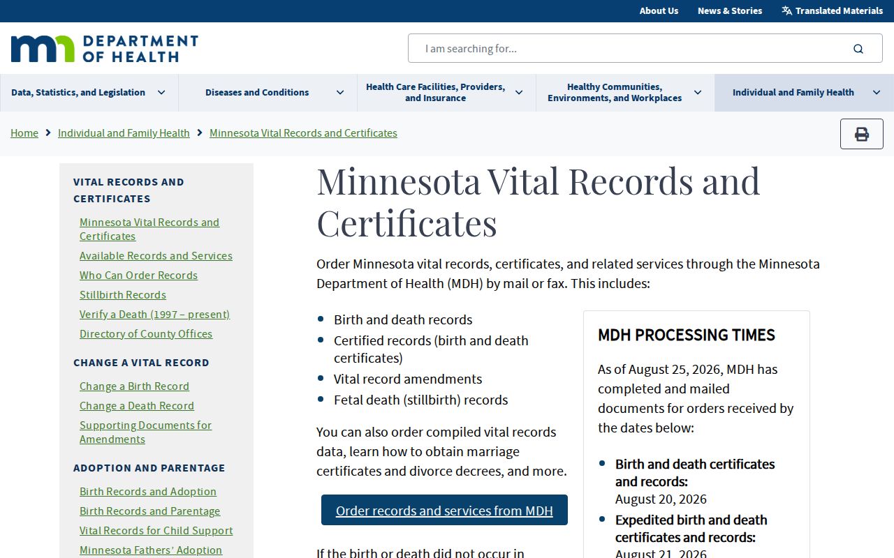 Savage resident lookup reference to Minnesota vital records service