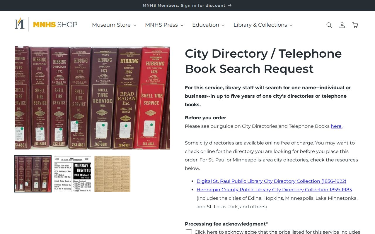 Savage city directory request option from MNHS