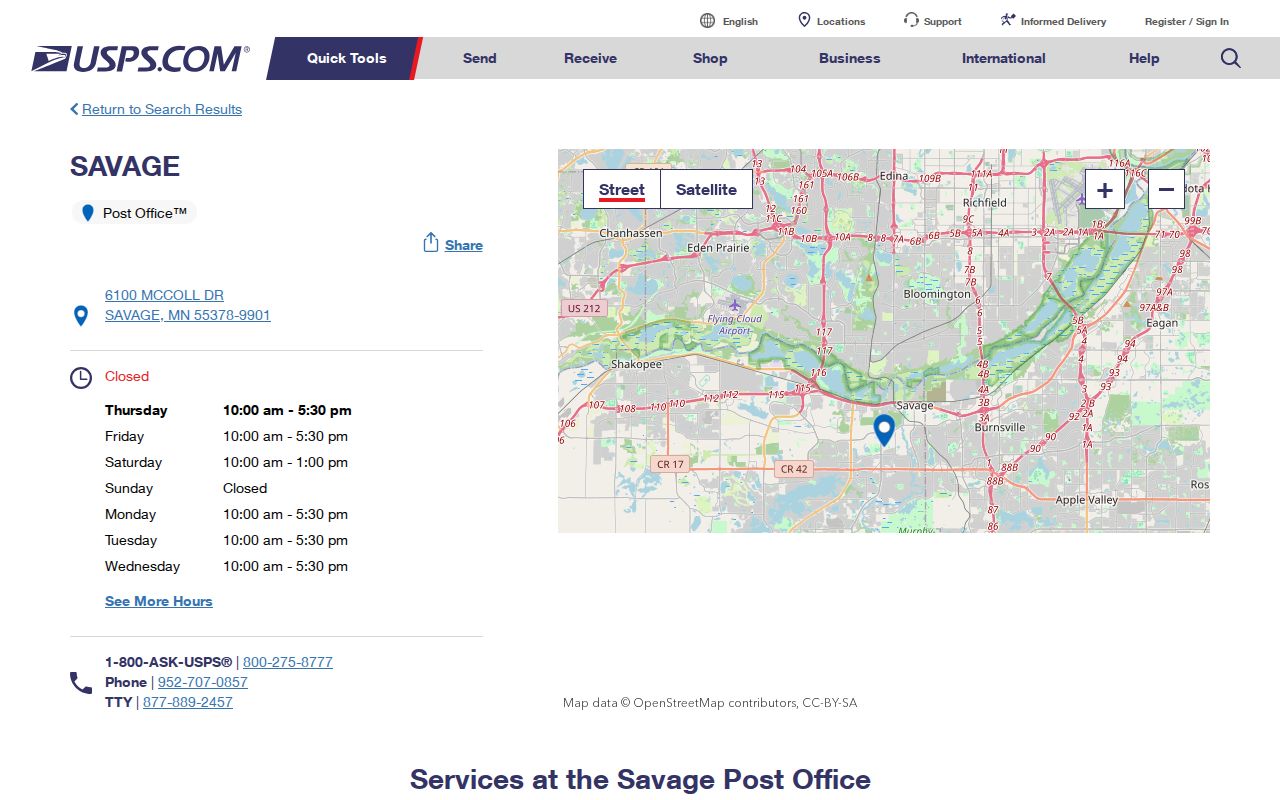 Savage ZIP code reference to the Savage Post Office details