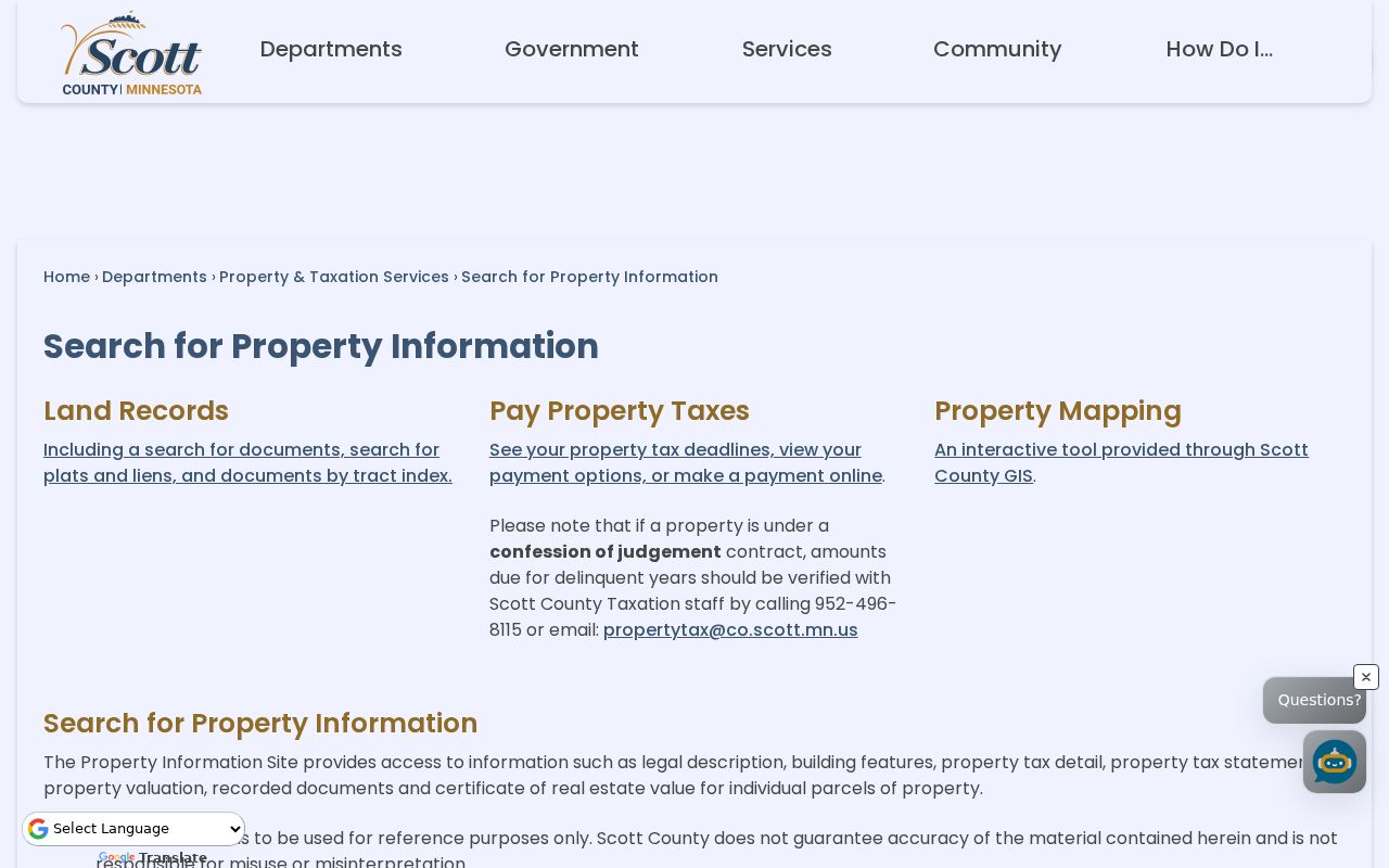 Scott County property information instructions for address and parcel ID searches