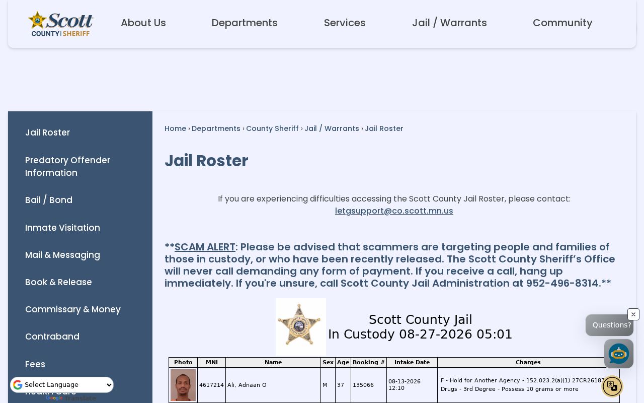 Savage resident lookup reference to the Scott County Jail Roster